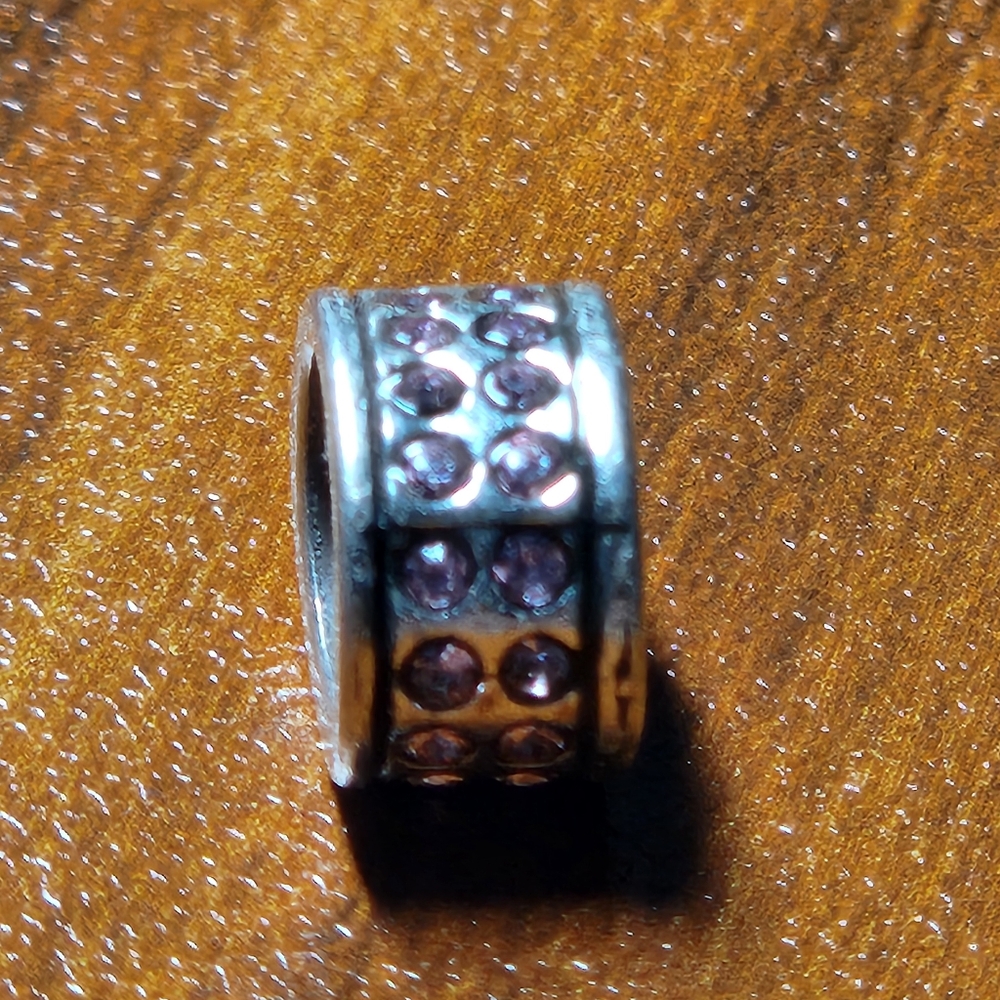 BRIGHTON ABC MINI CRYSTAL PINK DOUBLE ROW SILVER PLATED SPACER BEAD